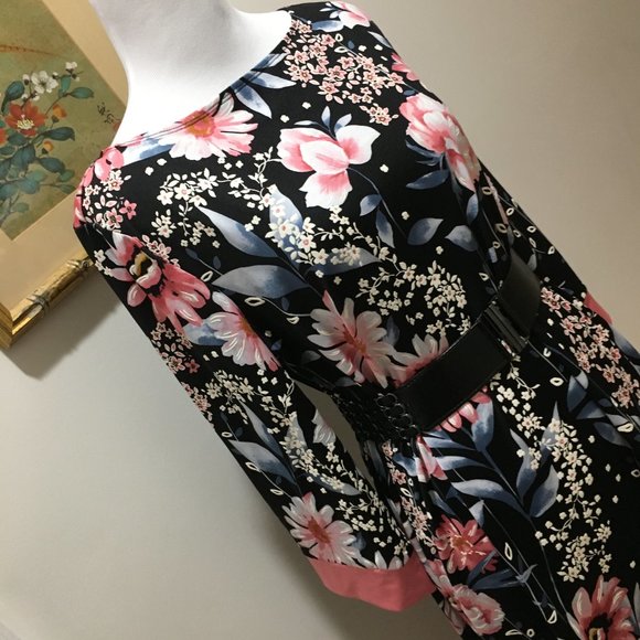 Black/Pink Floral Shift Dress - Picture 1 of 12
